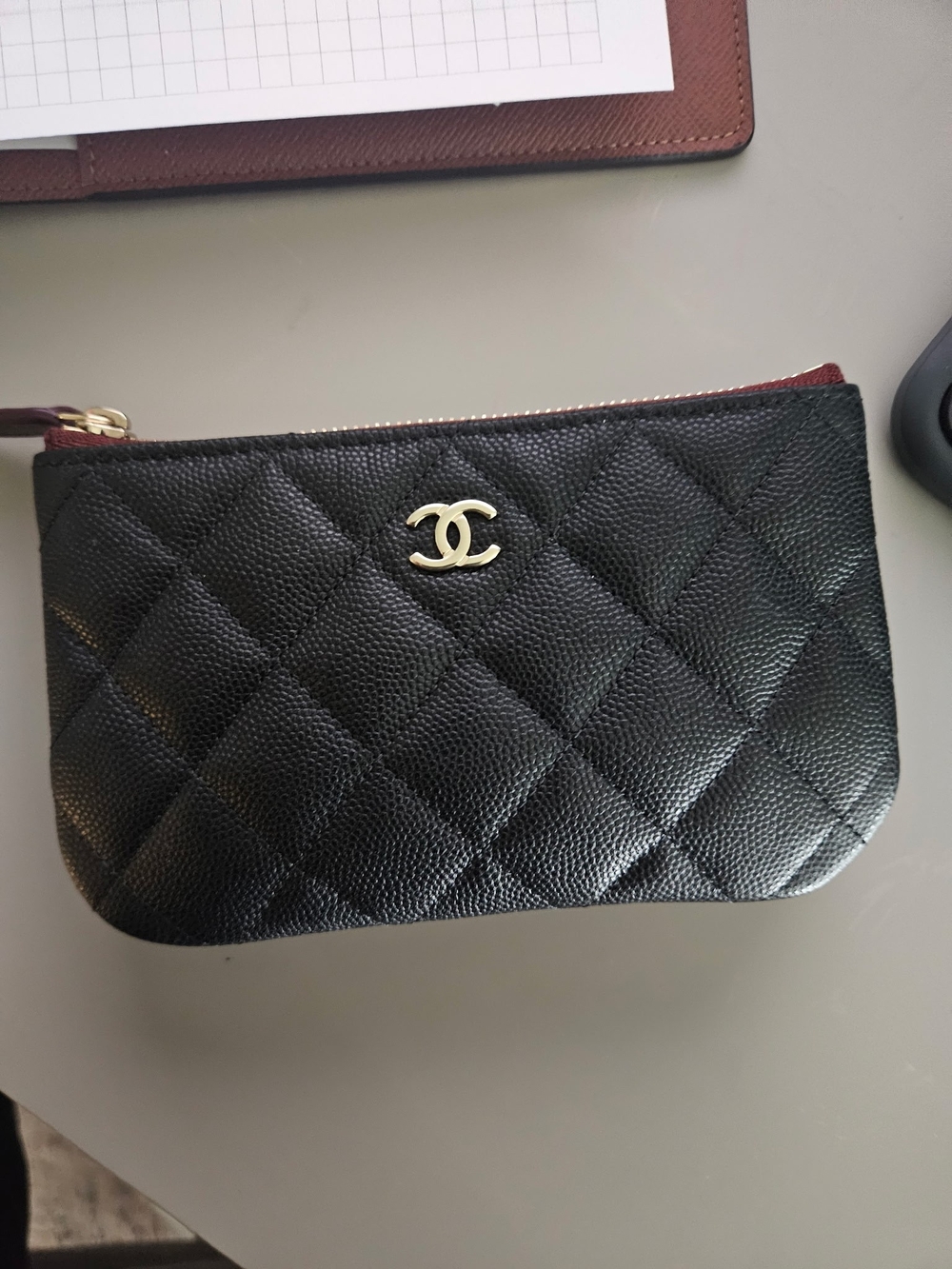 Chanel Caviar-Quilted Leather Pouch with Gold CC Emblem